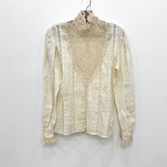 Ralph Lauren Tops - Vintage Ralph Lauren Linen & Lace Cottage Prairie high neck pin tucked button